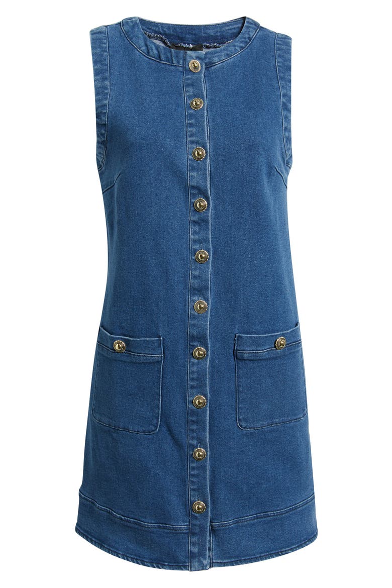 Button-Up Denim Shift Minidress, Alternate, color, MEDIUM INDIGO