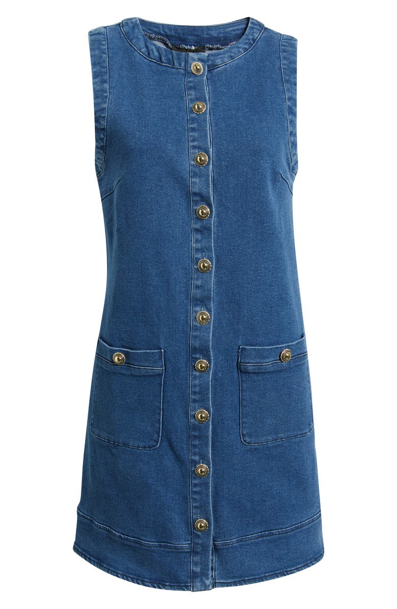FLYING TOMATO Button-Up Denim Shift Minidress, Main, color, Medium Indigo