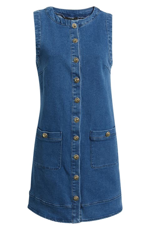 Button-Up Denim Shift Minidress