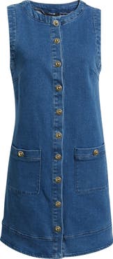 FLYING TOMATO Button-Up Denim Shift Minidress