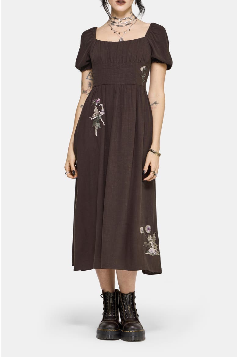 Faela Fairy Embroidered Midi Dress, Main, color, Black