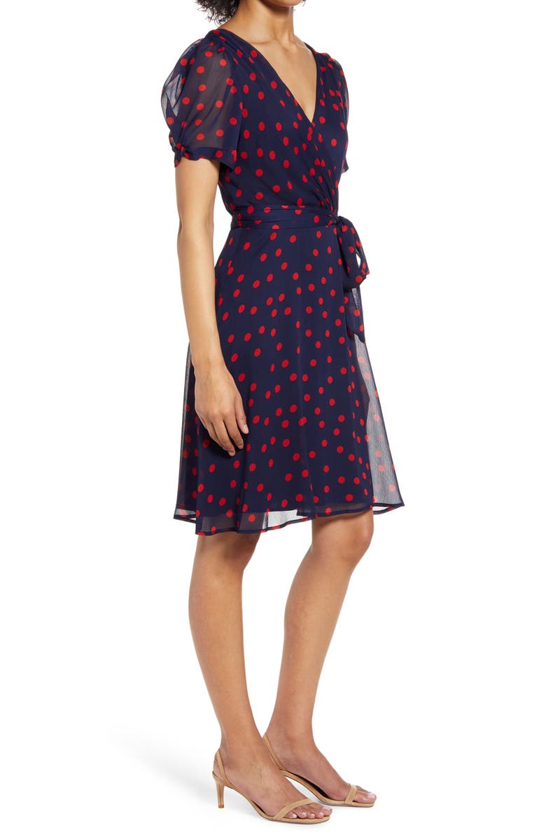 Connected Apparel Polka Dot Chiffon Dress, Alternate, color,