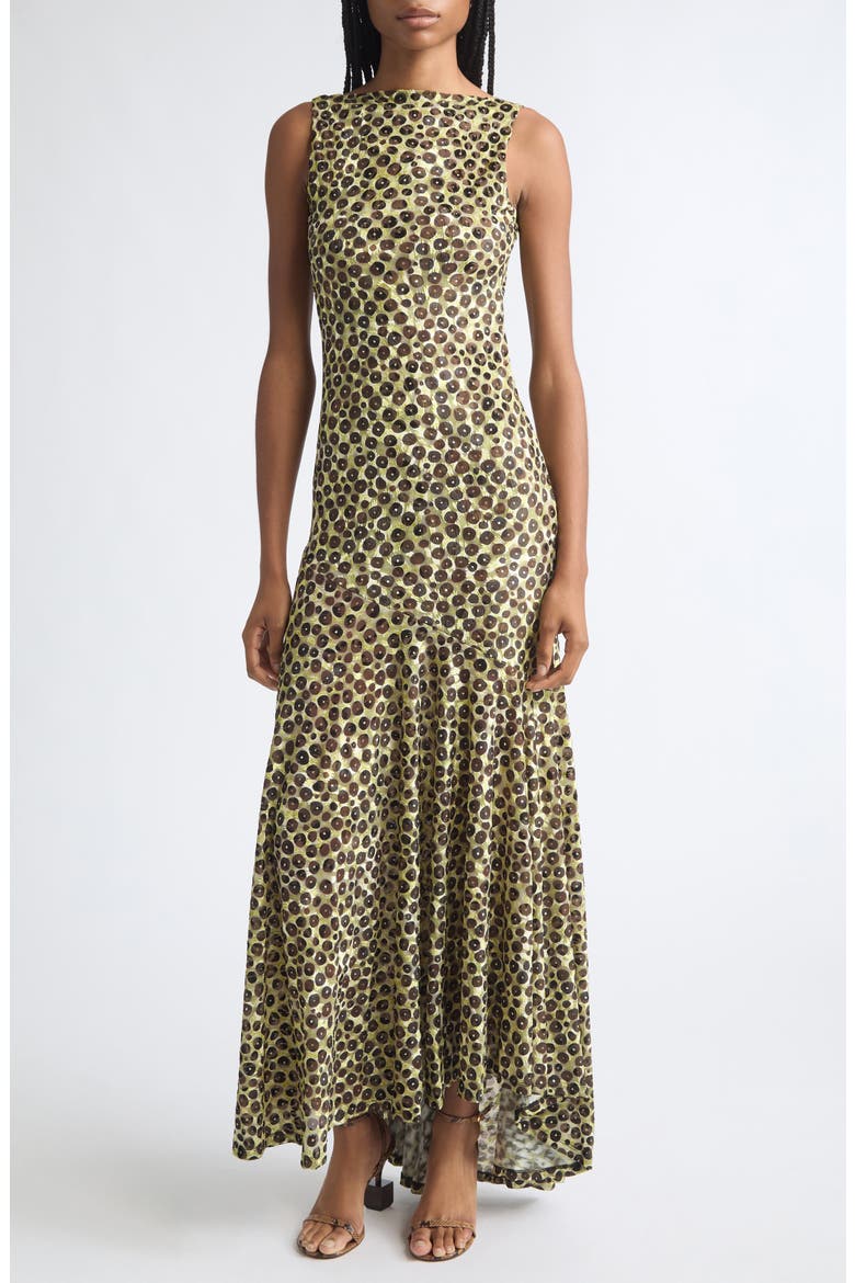 Fens Open Back Velvet Devoré Maxi Dress, Main, color, BLACK MULTI