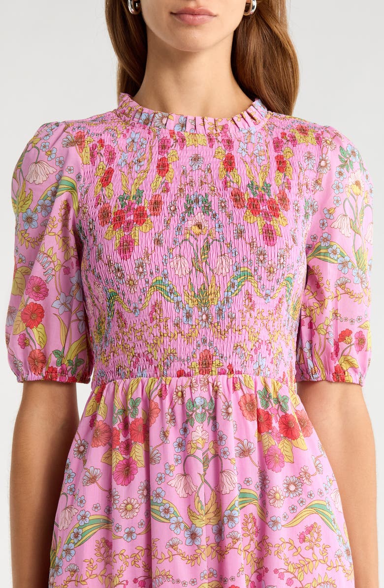 SUGARLIPS Ramsie Floral Smocked Maxi Dress, Alternate, color, Cream-Pink-Multi