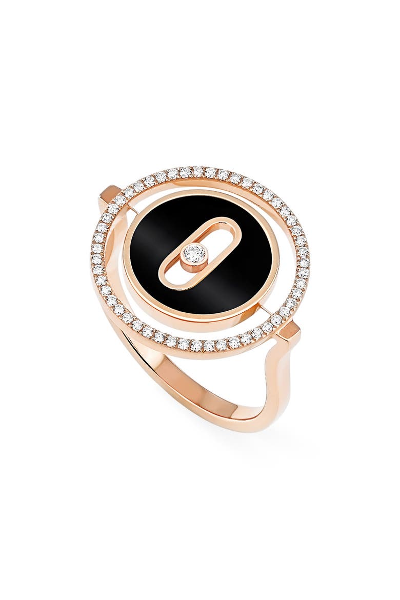 Lucky Move Diamond & Onyx Ring, Main, color, PINK GOLD
