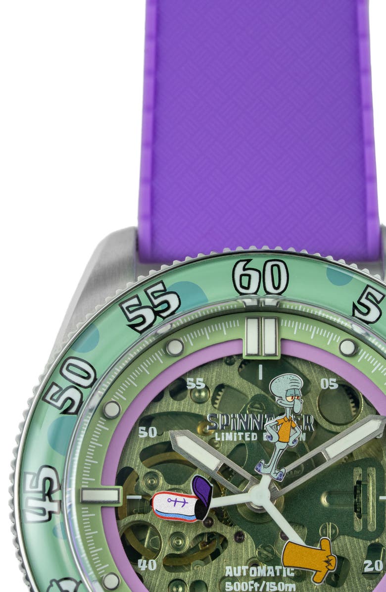 SPINNAKER x SpongeBob SquarePants Croft Midsize Automatic Rubber Strap Watch, 40mm, Alternate, color, Green
