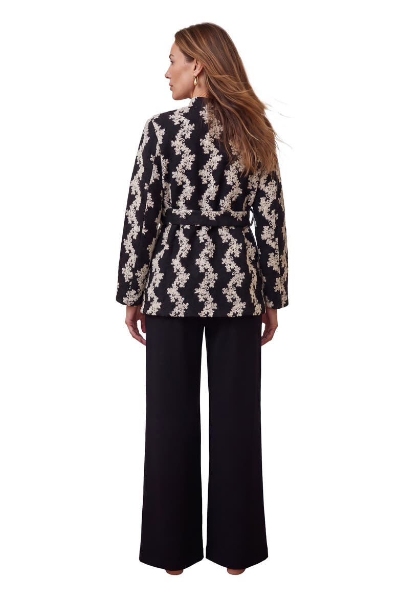 Belted Wrap Jacket, Main, color, BLACK AND WHITE FLORAL