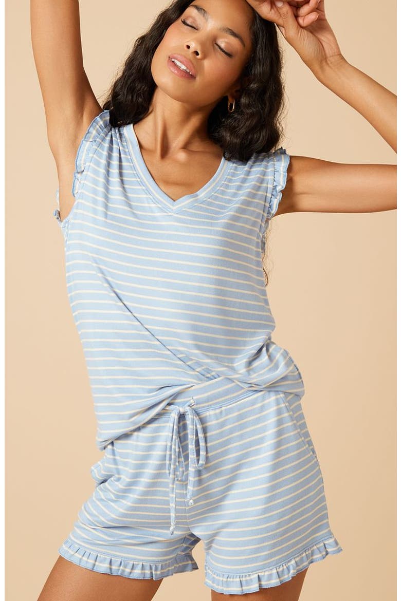 Dream Ruffle Tank Top with Shorts Set, Alternate, color, Sky Blue Stripe
