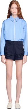 SANDRO Embroidered cotton shorts