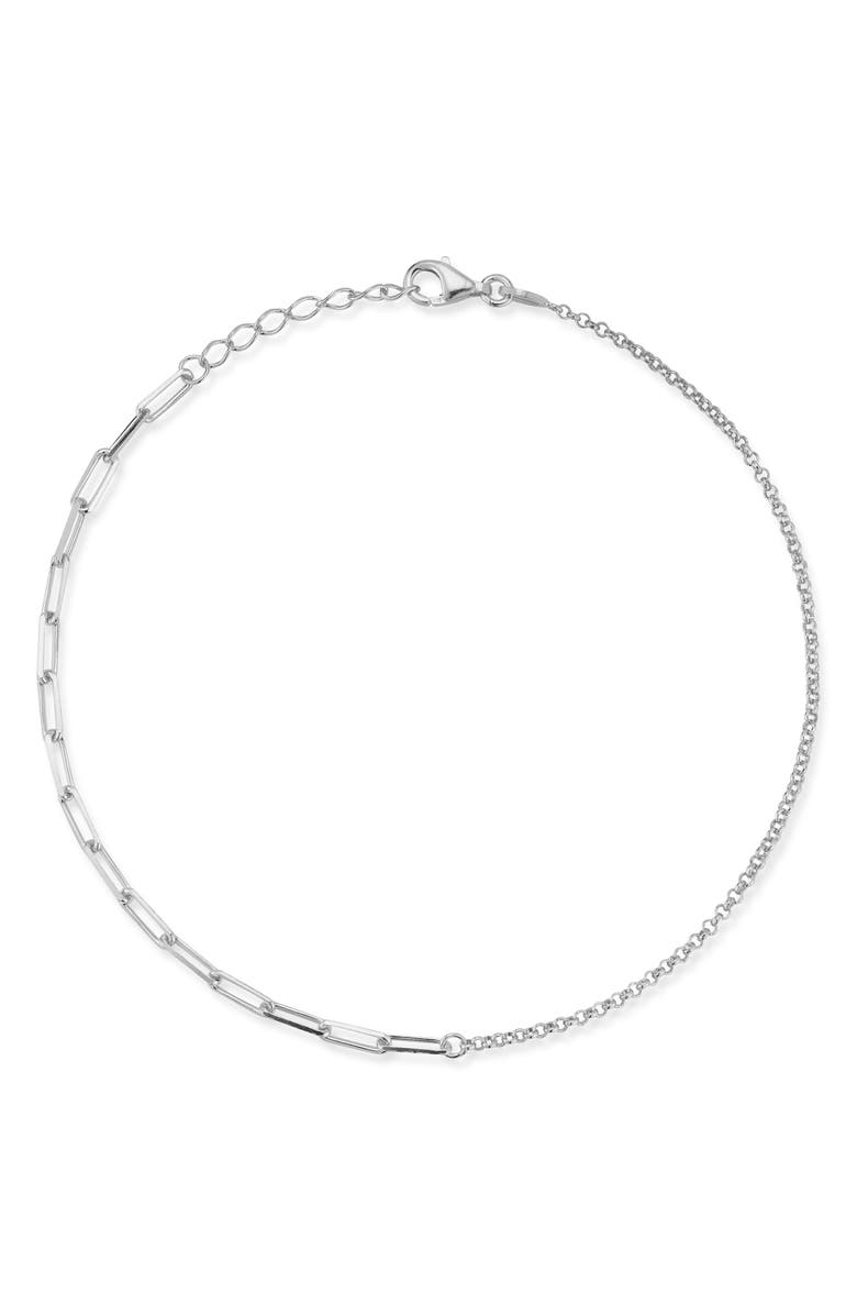 GLAZE JEWELRY Sterling Silver Mixed Chain Anklet, Main, color, Silver