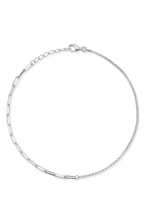 Sterling Silver Mixed Chain Anklet