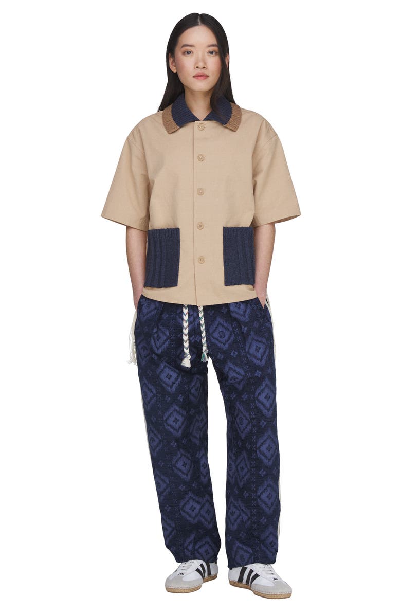 adidas Originals x CLOT Short Sleeve Cotton Button-Up Utility Shirt, Alternate, color, Warm Sandstone