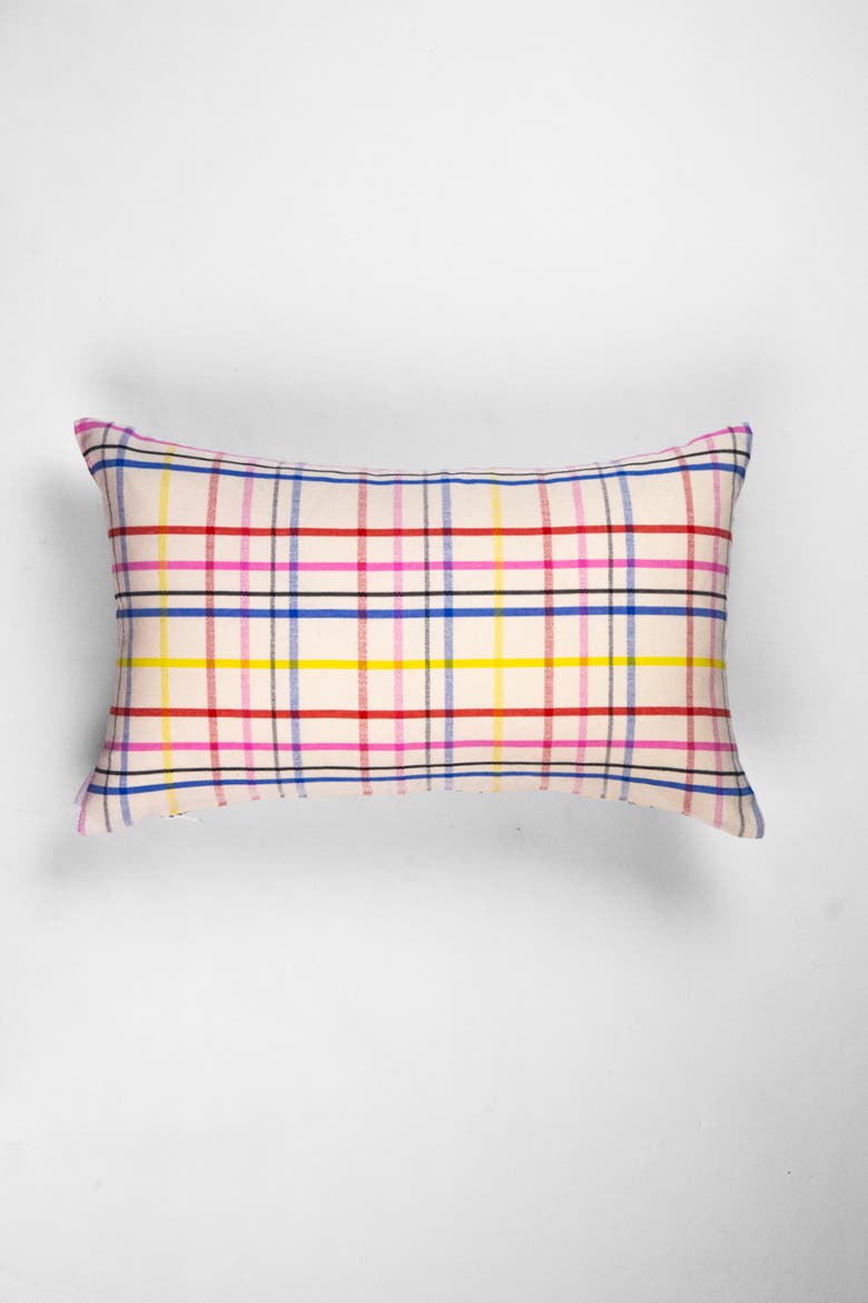Vera Plaid Handwoven Cotton Throw Pillow, Alternate, color, White