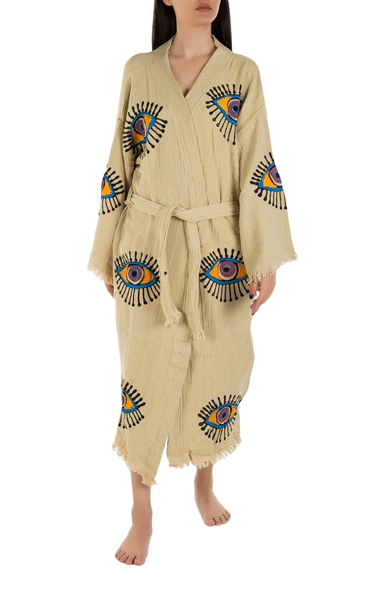 Forever & Always Shoes Aria Evil Eye Handmade Cotton Robe Cover-Up, Alternate, color, Beige