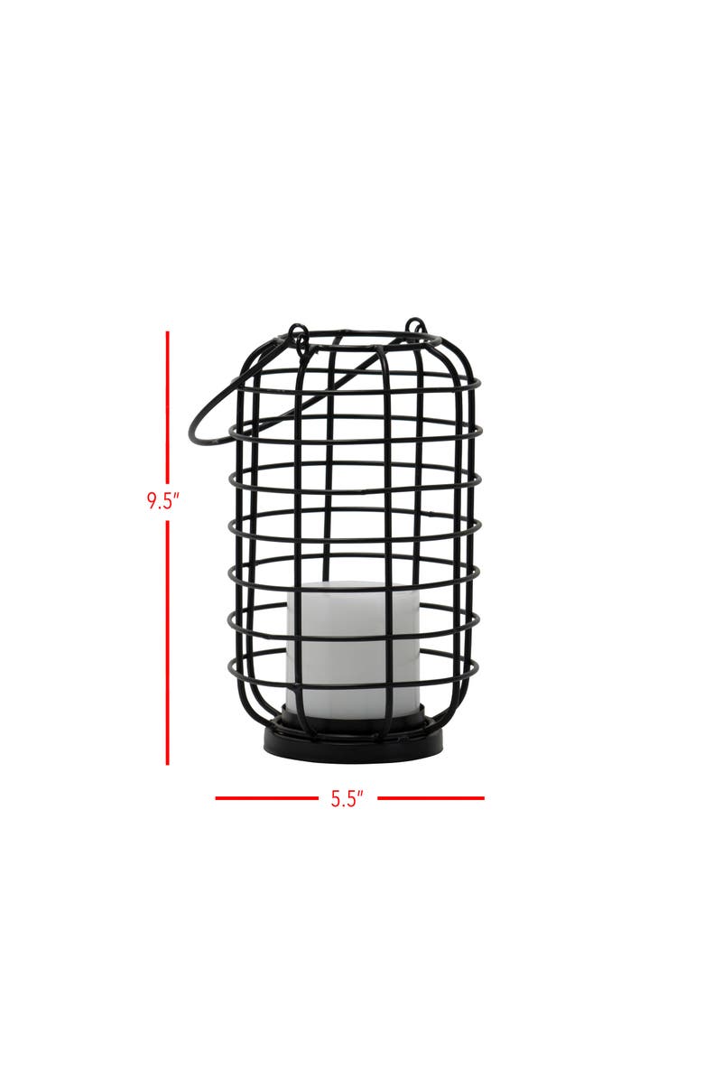 Foreside Home and Garden Black Round Metal Wire Pillar Candle Holder with Handle, Alternate, color, Black
