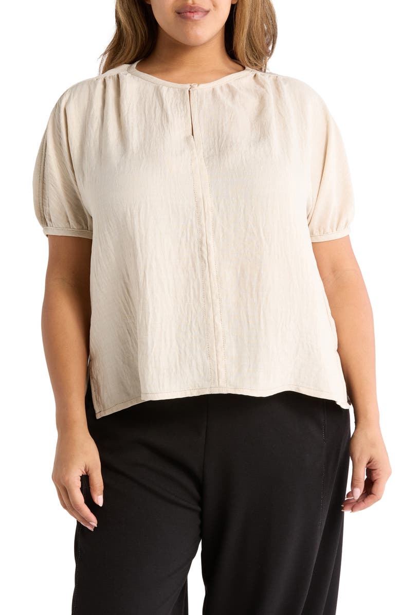MAX STUDIO Bubble Short Sleeve Top, Main, color, Heather Oatmeal