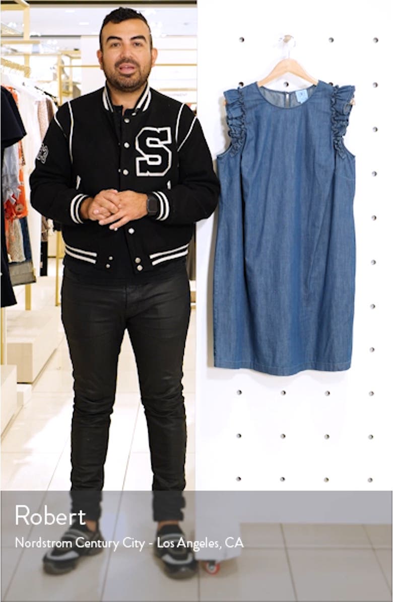 Flutter Sleeve Denim Shift Dress, sales video thumbnail