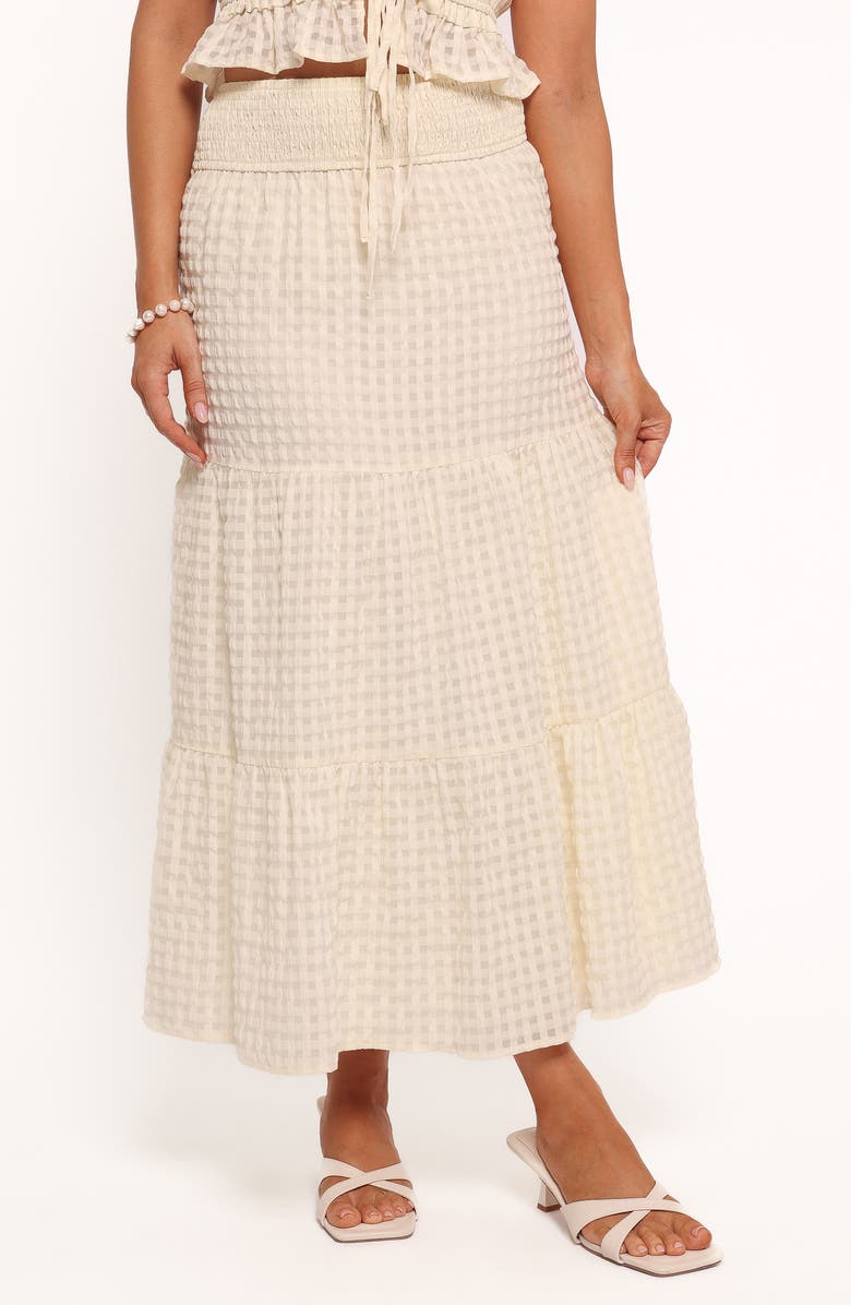 Petal & Pup Farica Seersucker Gingham Midi Skirt, Main, color, Cream
