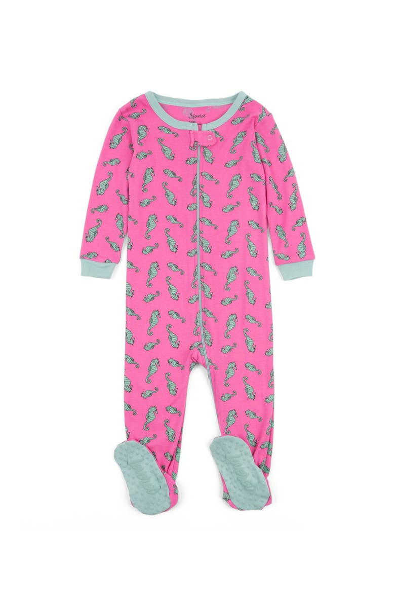 Leveret Kids Cotton Footed Printed Pajamas, Animal, Holiday & Fun Prints, Main, color, Sea Horse