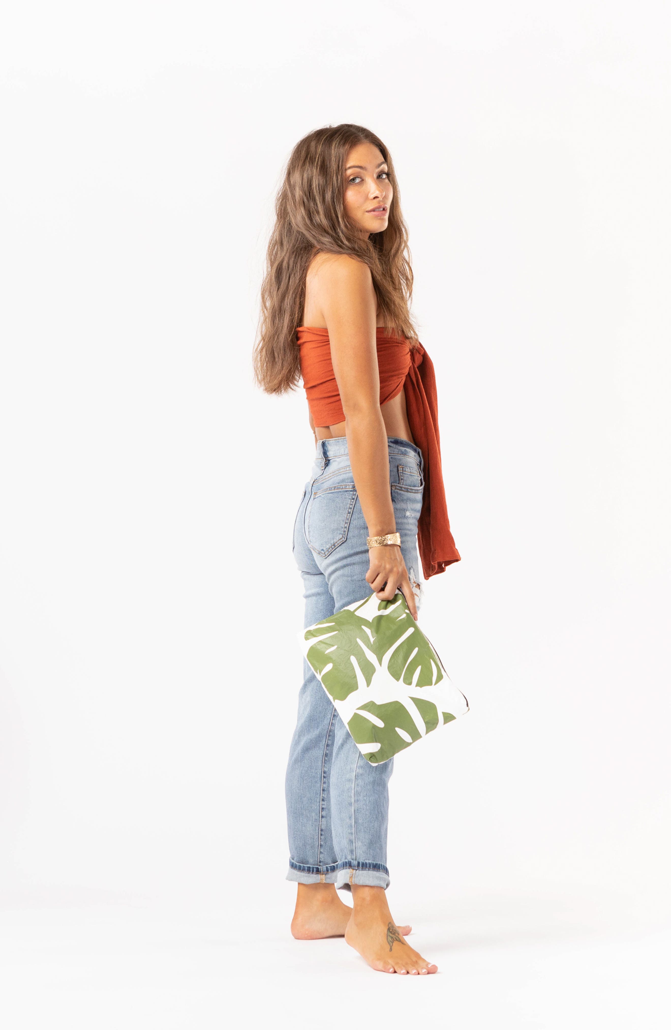 Aloha Collection Mid Monstera Water Resistant Tyvek<sup>®</sup> Zip Pouch, Alternate, color, 