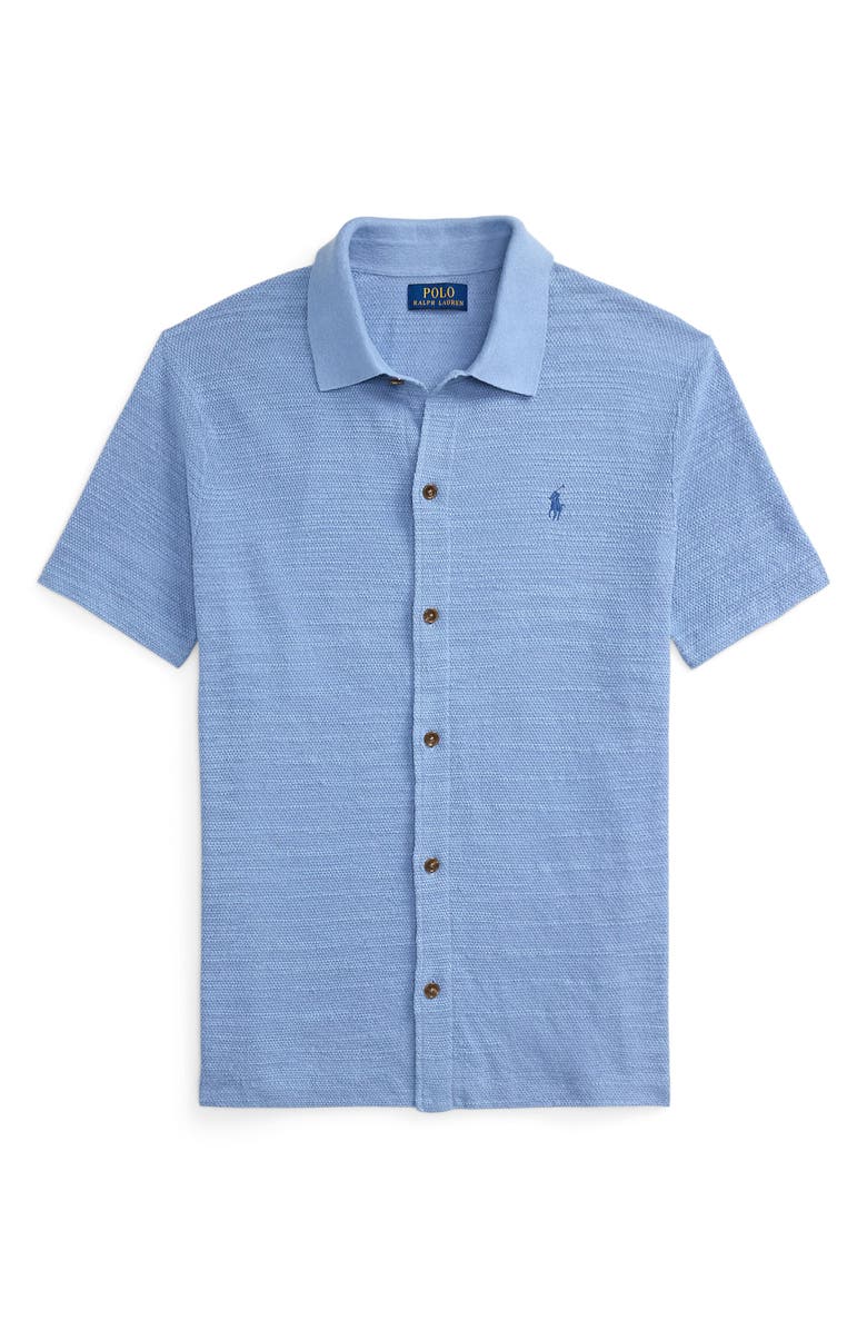 Polo Ralph Lauren Textured Short Sleeve Cotton & Linen Button-Up Shirt, Alternate, color, 