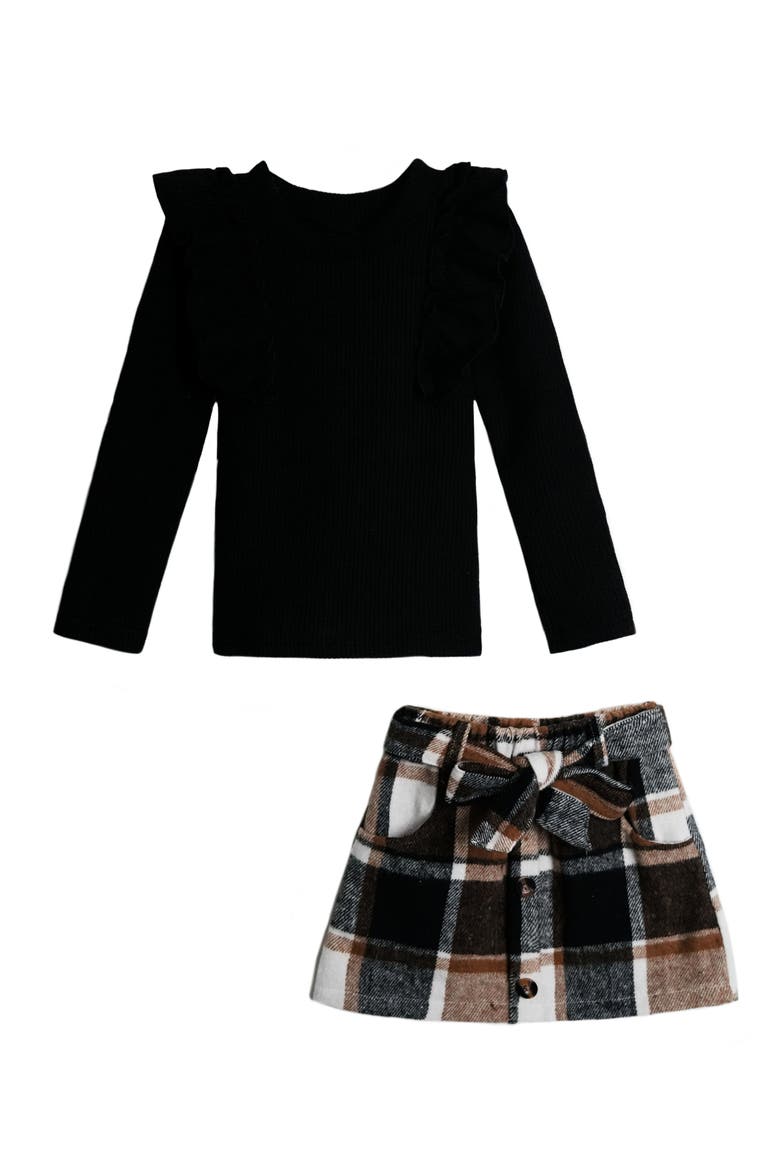 Classic  Ruffled Top and Skirt Set, Main, color, Brown