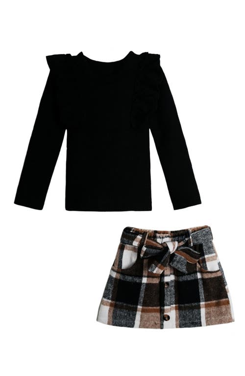 Mia Belle Girls Kids' Classic Ruffled Top And Skirt Set In Black