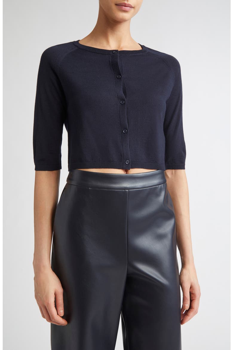 Virgin Wool Crop Cardigan, Main, color, NAVY