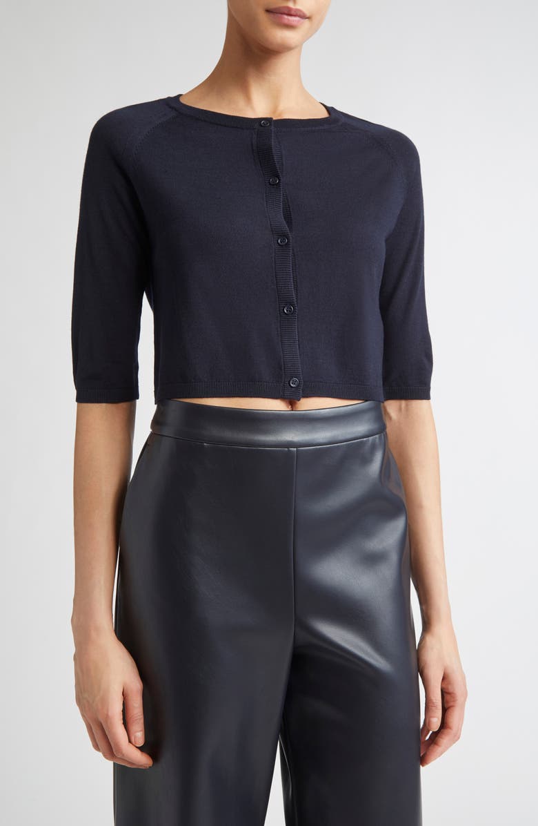 Max Mara Virgin Wool Crop Cardigan, Main, color, Navy