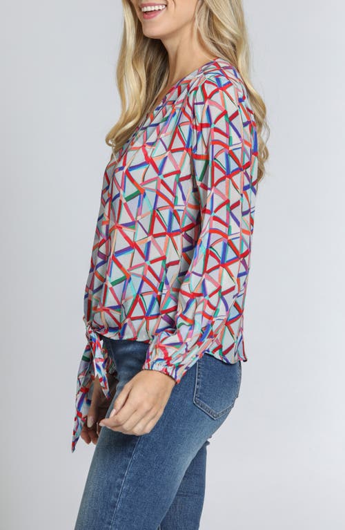 Apny Print Tie Front Top In Grey Multi