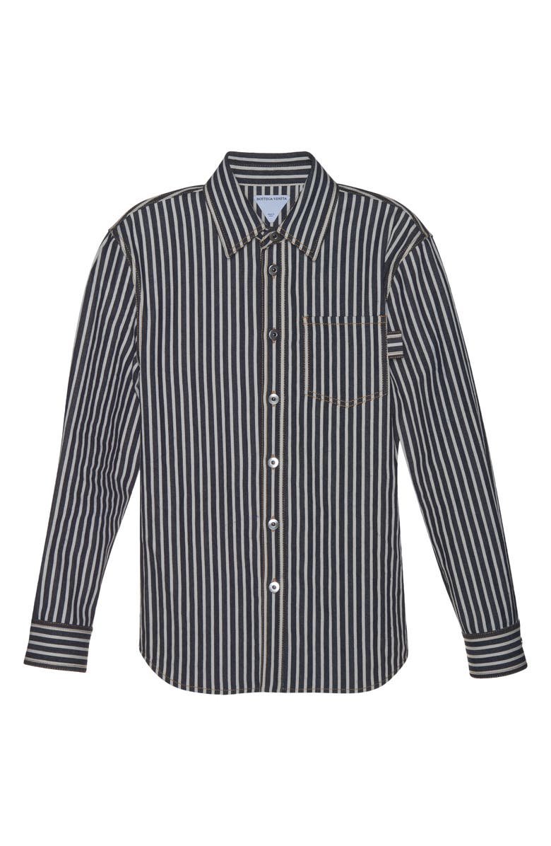 Bottega Veneta Regular Fit Engineer Stripe Cotton Drill Button-Up Shirt, Alternate, color, 4037 Navy/ Ecru