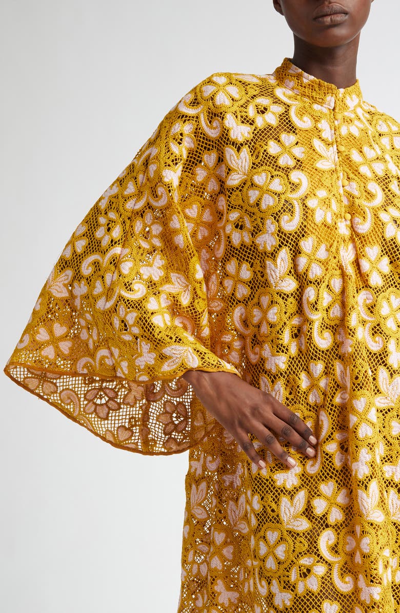 La Vie Style House Floral Lace Cover-Up Caftan, Alternate, color, Mustard/ Peach