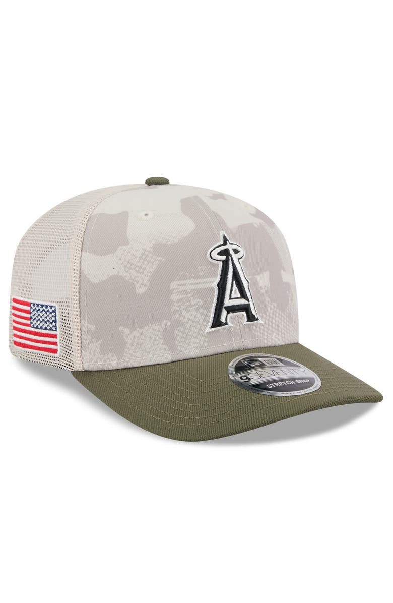 New Era Men's New Era Light Beige/Olive Los Angeles Angels 2025 Armed Forces Day 9SEVENTY Stretch-Snap Hat, Main, color, Light Beige