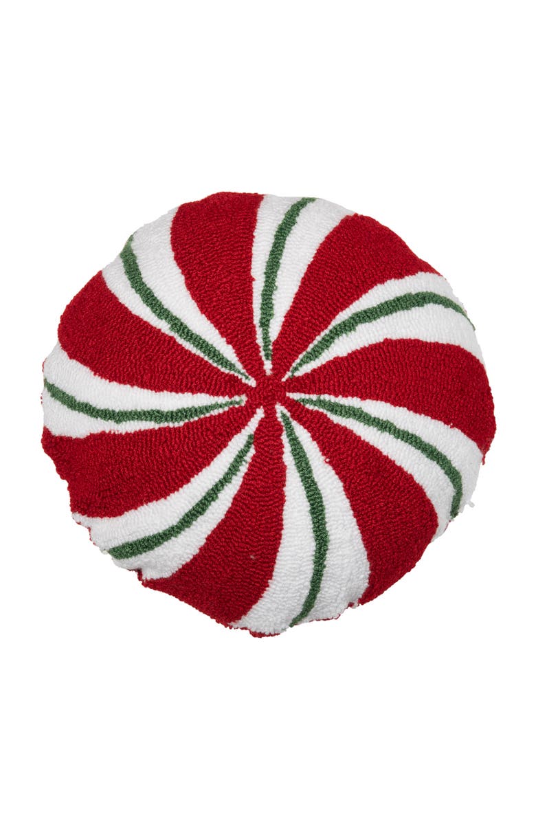 C&F Home Christmas Peppermint Shaped Hooked Pillow, Main, color, Red