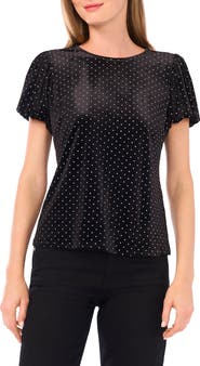 CeCe Studded Bubble Sleeve Velvet Top