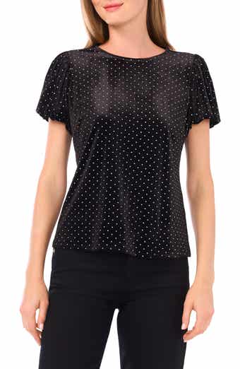 CeCe Puff Sleeve Stretch Velvet Top