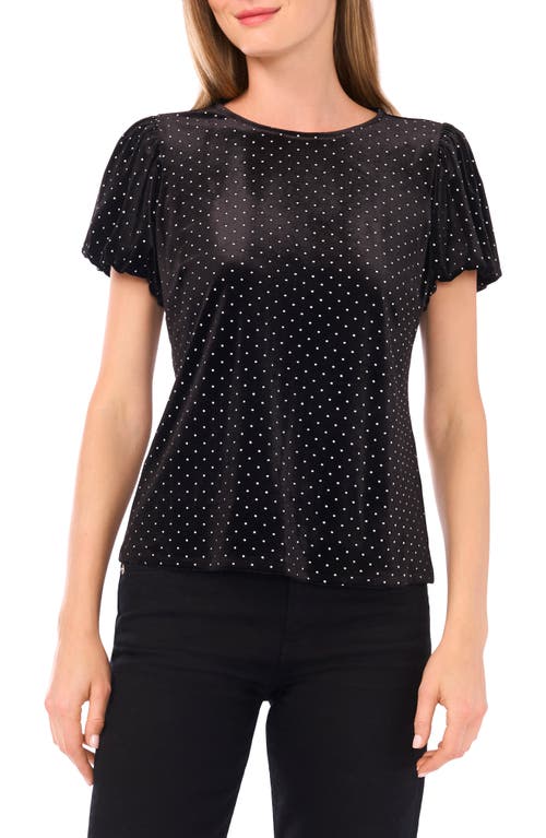 Cece Studded Bubble Sleeve Velvet Top In Black