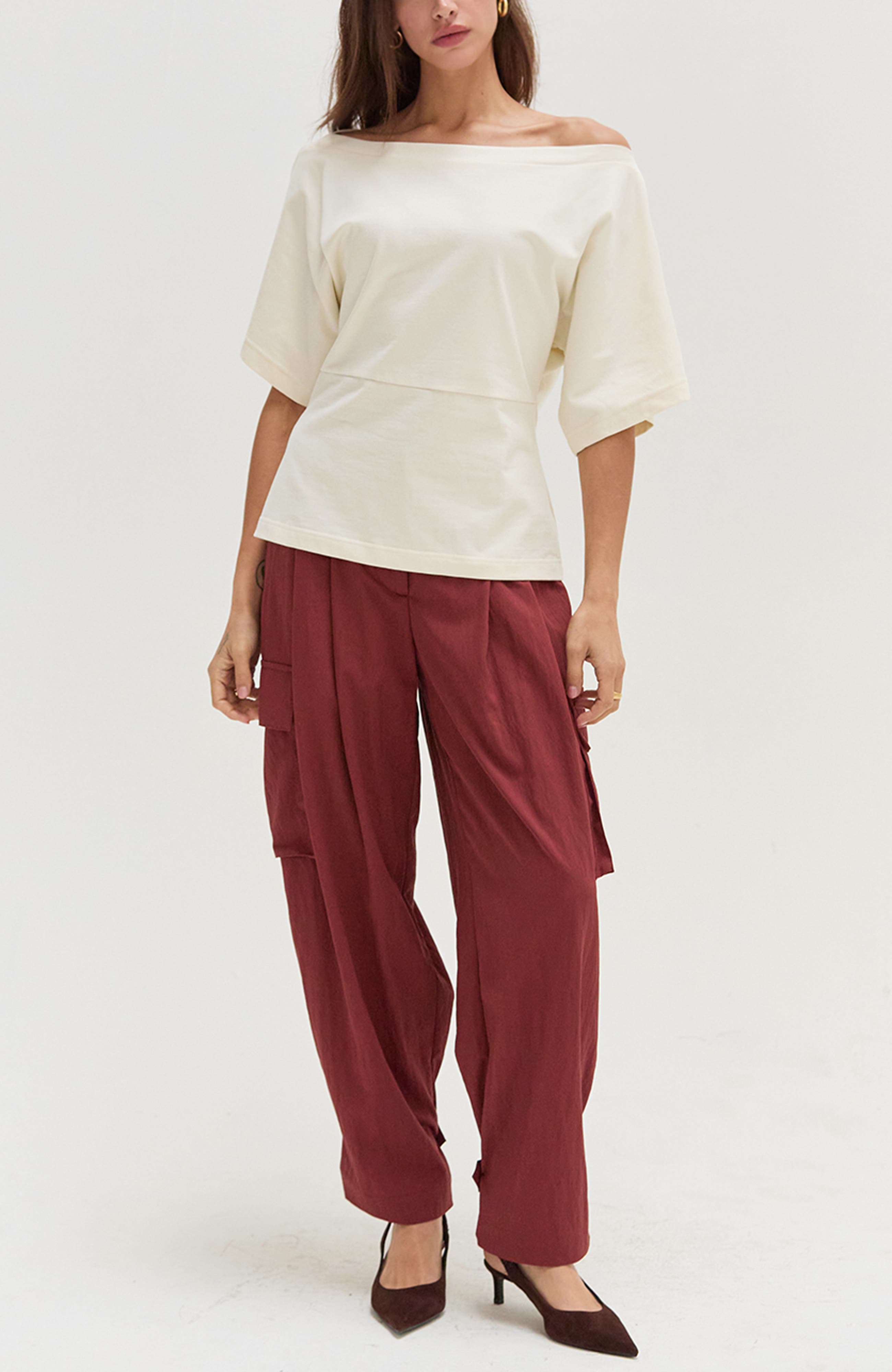 CRESCENT Off Shoulder Cotton Knit Top (Women) | Nordstrom