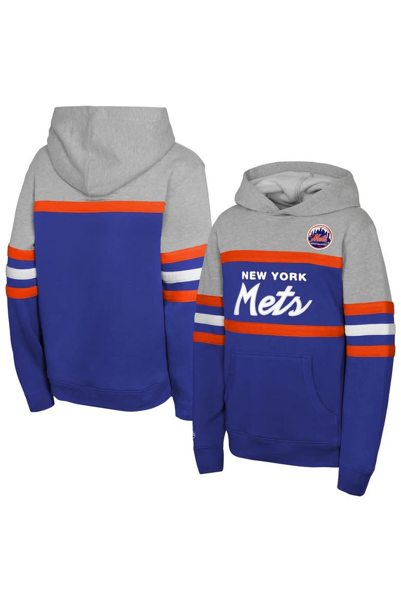 Youth Mitchell & Ness Royal/Grey New York Mets Cooperstown Head Coach Pullover Hoodie, Main, color, Royal