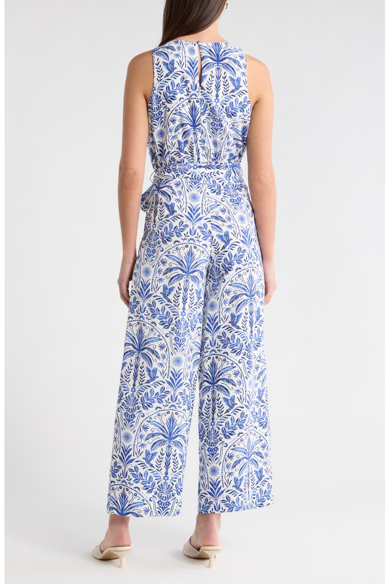 Romina Tropical Jora Belted Jumpsuit, Alternate, color, WHITE BLUE-MULTI