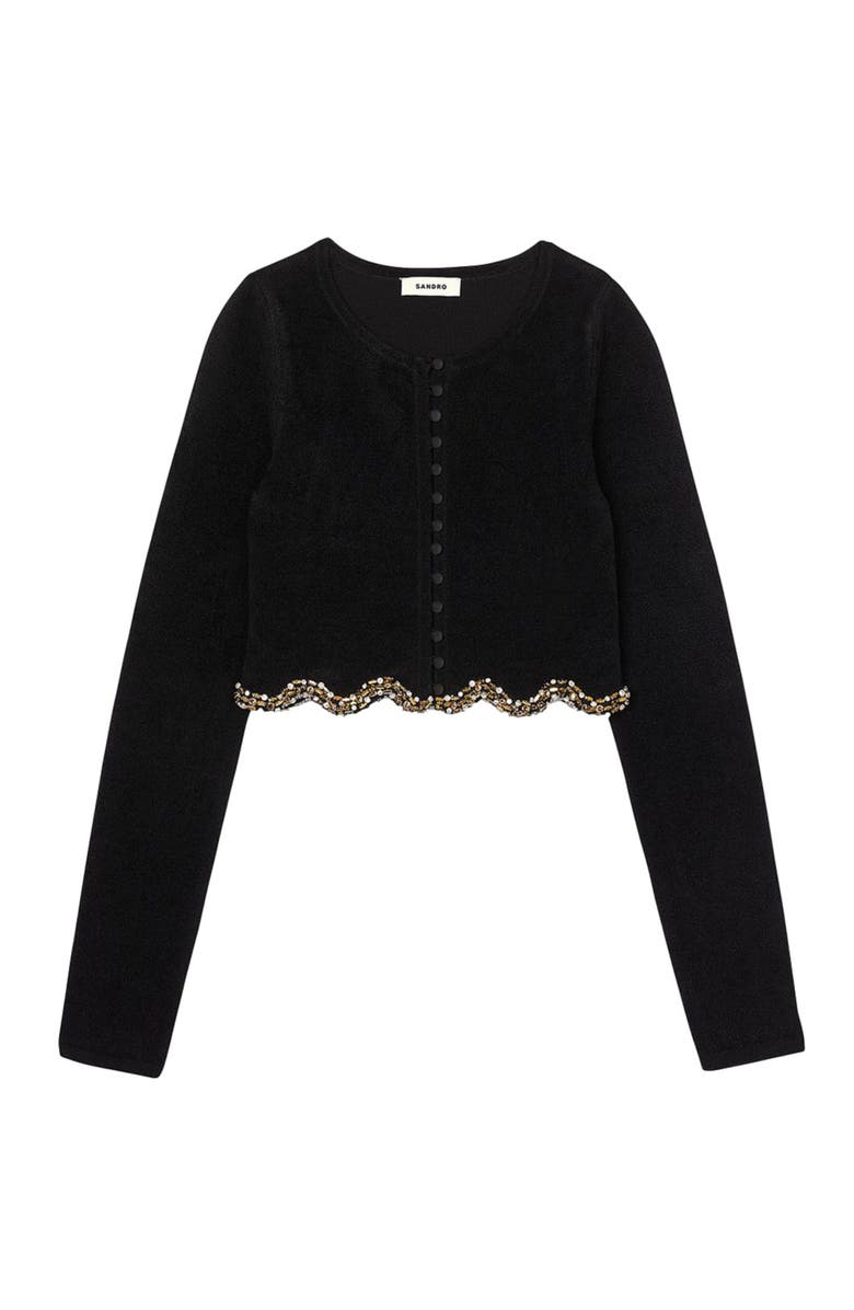 SANDRO Short rhinestone velvet knit cardie, Alternate, color, 