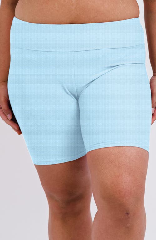 Calypsa Plus Size Mid-thigh Swim Shorts In Blue
