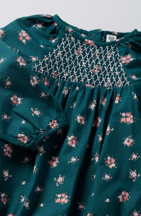 Smocked Floral Cotton Romper