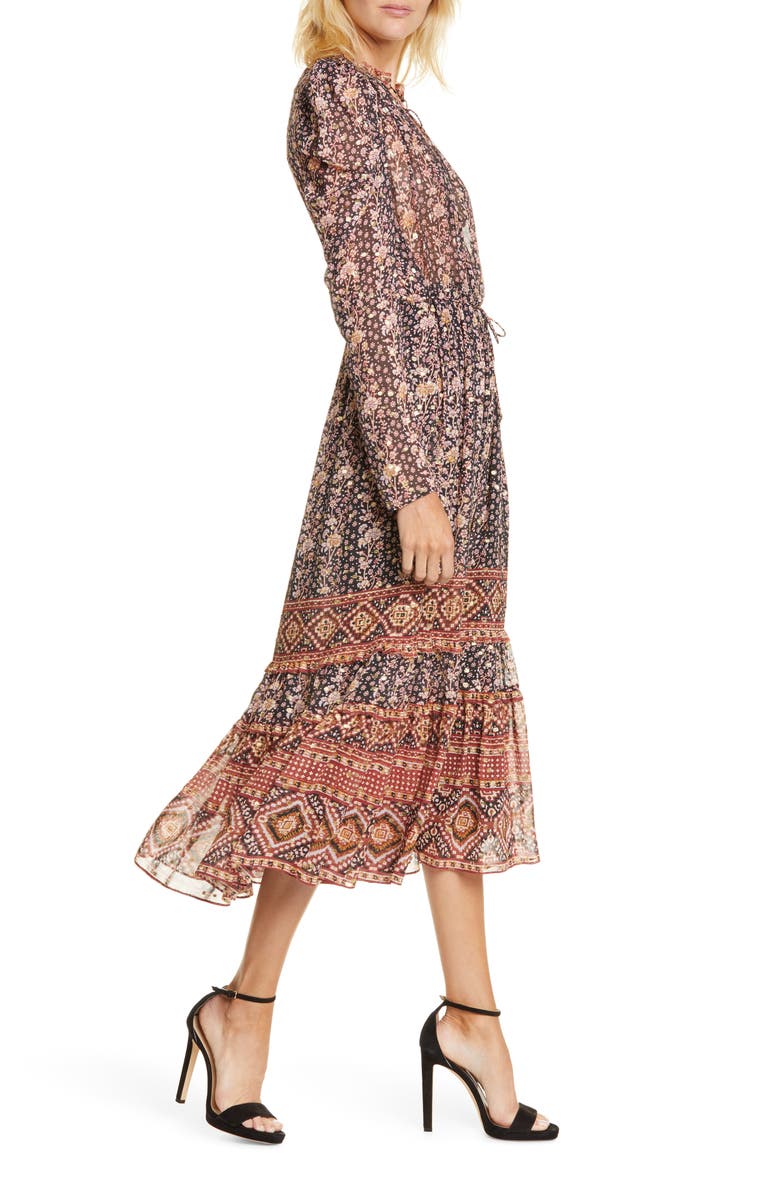 Ulla Johnson Alessandra Jacquard Dot Long Sleeve Silk Blend Midi Dress, Alternate, color,