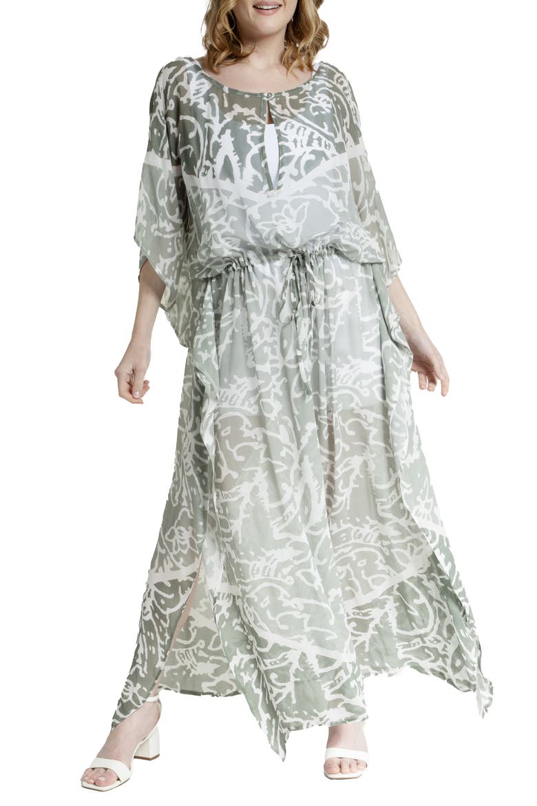 Abstract Print Cover-Up Kaftan, Main, color, GREEN