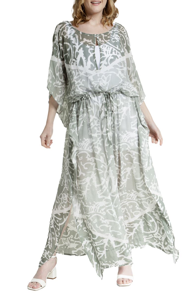 SAACHI Abstract Print Cover-Up Kaftan, Main, color, Green