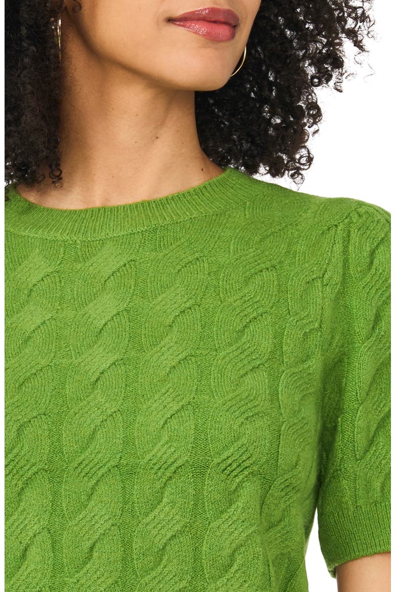 Cable Stitch Puff Sleeve Sweater, Alternate, color, SALTED LIME
