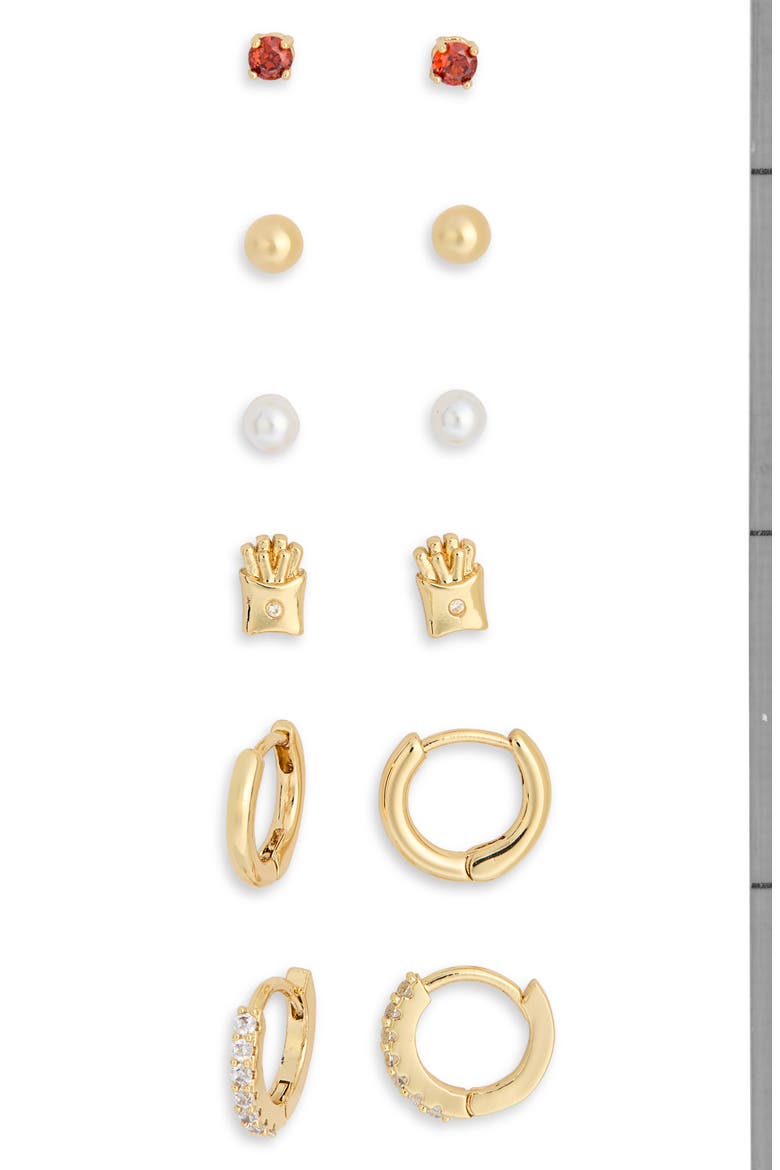 6-Pack Fries Assorted Earrings Set, Alternate, color, RED MULTI- GOLD