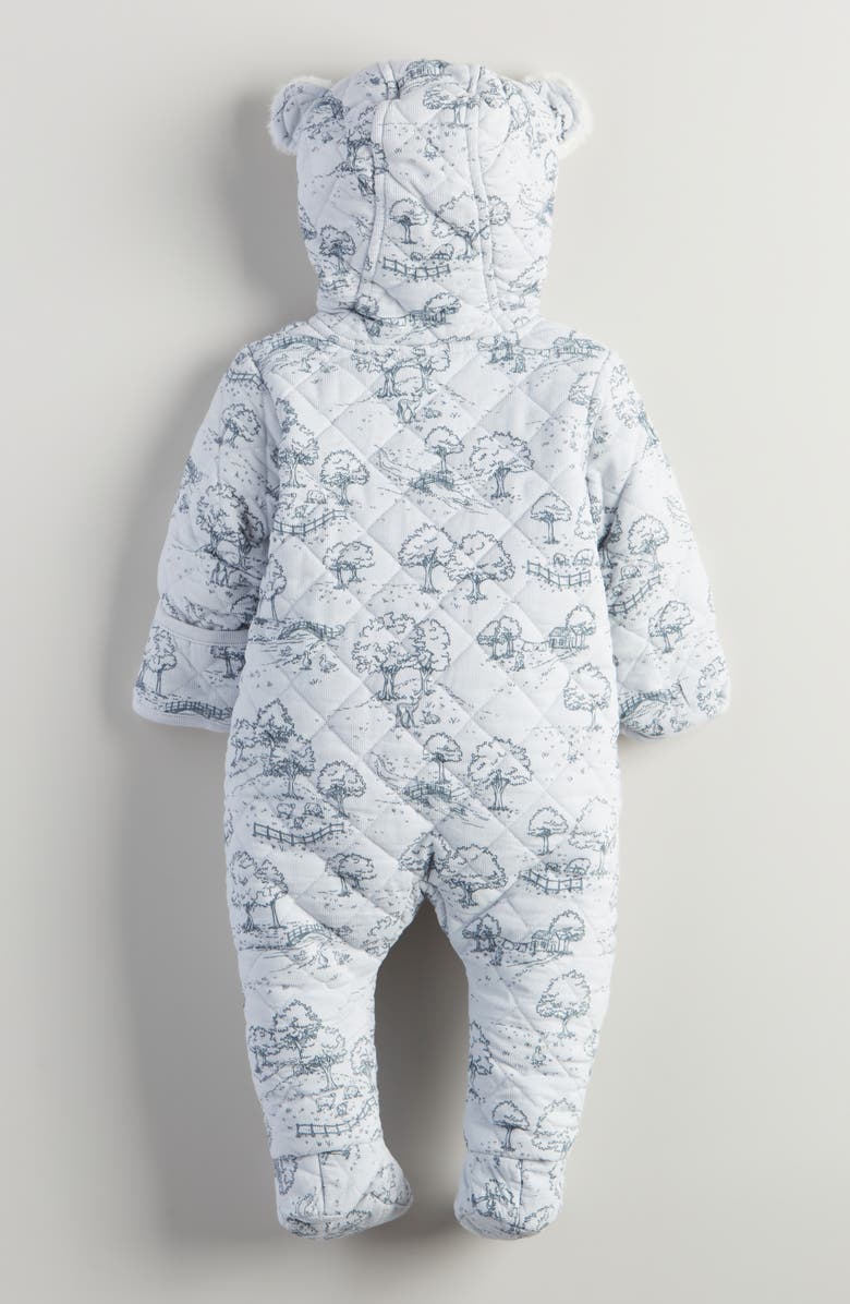 Nordstrom Ear Appliqué Quilted Faux Fur Lined Hooded Bunting, Alternate, color, Blue Ice Countryside Toile