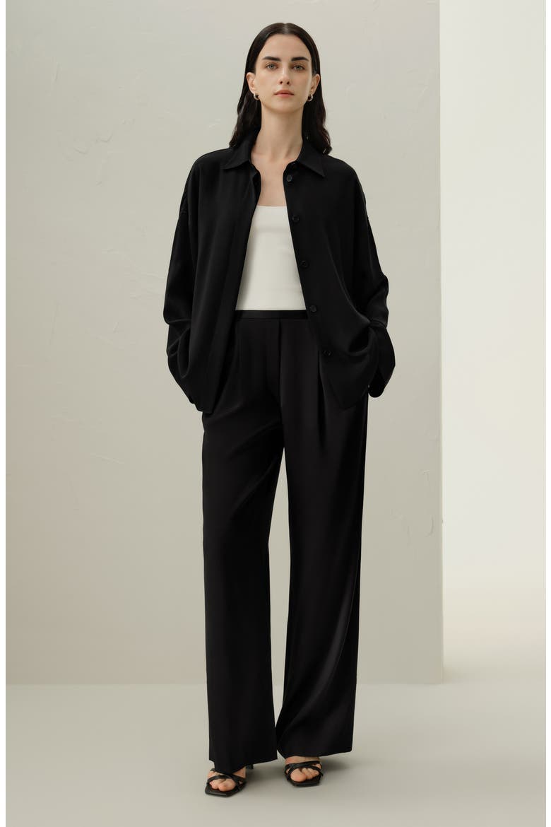 Women's Double Faced Silk Charmeuse Pants, Alternate, color, Black